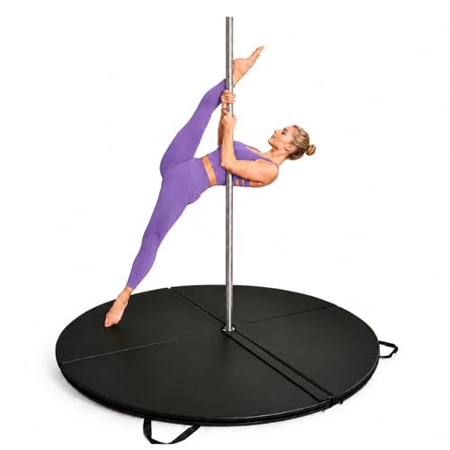 Foldable Pole Crash Mat,Thickened Circular Mat with Portable Handles; PU Leather Safety Cushion for Yoga, Gymnastics, Home Gyms, and Pole Workouts - color: Black, size: 150cm/59.06in
