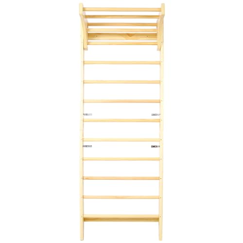Swedish Ladder with Adjustable Pull‑Up Bar, Stall Bars Set for Physical Therapy Gymnastics Home Gym Strength Training, Durable Beech and Pine Wall Mounted Climbing Ladder for Fitness and Rehab - size: 86.6 H