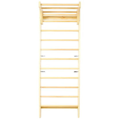 Swedish Ladder with Adjustable Pull‑Up Bar, Stall Bars Set for Physical Therapy Gymnastics Home Gym Strength Training, Durable Beech and Pine Wall Mounted Climbing Ladder for Fitness and Rehab - size: 86.6 H