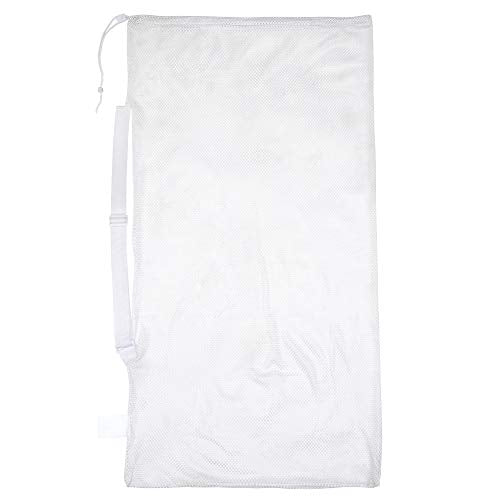 Champion Sports Mesh Equipment Bag – Heavy-Duty Nylon Drawstring Bag with Lock & ID Tag, Breathable Storage Sack for Balls, Swim Gear, Laundry & Toys, Multiple Sizes & Colors - color: White, size: 24" x 48" with Shoulder Strap