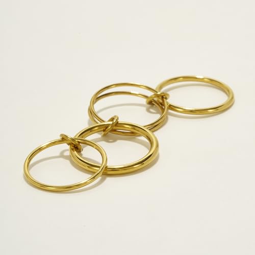 Shapes Studio Trio Linked Ring, stackable Ring, Minimalism style for women, Never Tarnish - size: 8, style: Five Band (all gold)