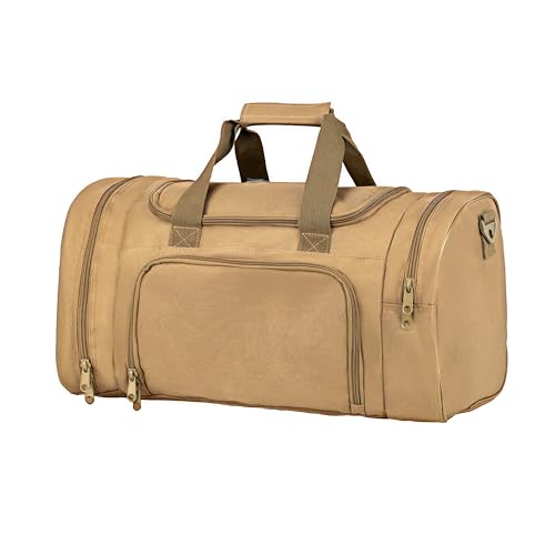 Military Tactical Duffel Bag for Men Women with Separate Shoe Compartment | Built for sports, travel, camping, and hunting, with easy carry and organized space for clothes and daily gear - color: A-Tan