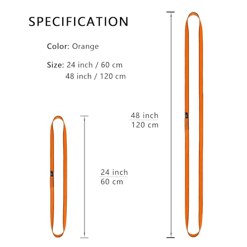 18MM Nylon Climbing Sling Runner 23KN CE2008/EN566 Rock Climbing Webbing Straps for Outdoor Climbing, Rappelling, Swing, Yoga Hammock etc - color: Orange|60cm/24inch|5PCS