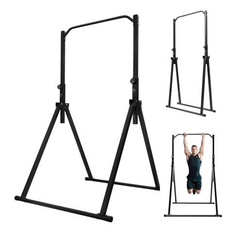 Power Tower Pull Up Bar Station Foldable Pull Up Rack Dip Station 5.74-7.55ft Height Adjustable Home Strength Training Fitness Workout Equipment, Up to 440lbs (No double bar)