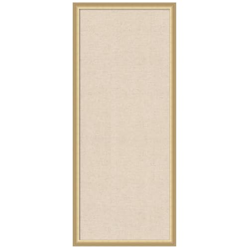 Amanti Art Framed Fabric Pinboard 18 x 42, Neutral Linen Pinboard Printed Casual Bulletin Board for Use as a Vision Board or Wall Organization, Florence Gold Frame
