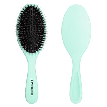 EAGLE FORTRESS Boar Bristle Hair Brush for Women, Men & Kids, Detangling Hair Brush with Polished Nylon Pins for Fine, Thin, Wet & Dry Hair, Hair Extensions, Smooth & Shine – Turquoise - color: Mint