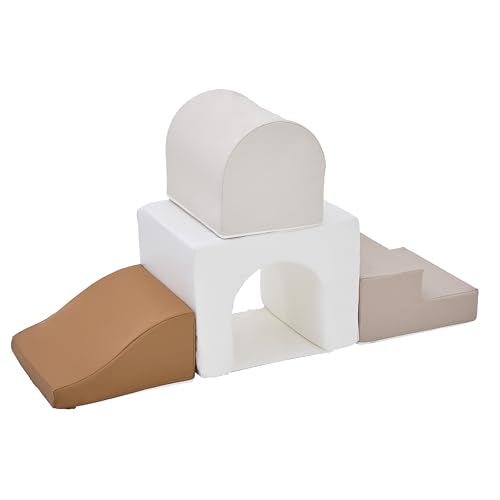 Sumbababy Toddler Climbing Toys Leather Foam Climbing Blocks Indoor Soft Play Set Nordic Arch Climber for Babies and Young Toddlers High Density Foam Playroom Set Neutral - style: White/Brown