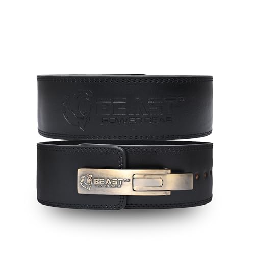 Beast Power Gear Weight Lifting 10MM 13MM Leather Lever Belt Powerlifting - Free Strap Lower Back Support for Weightlifting, Deadlifts, Squats, Power Belt - Men & Women - color: Black/Black, size: XXX-Large