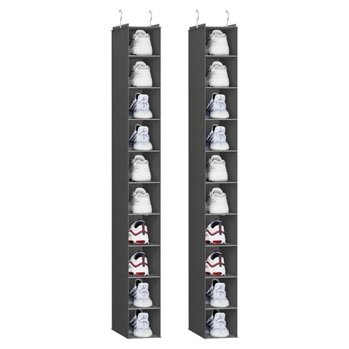 YOUDENOVA Hanging Shoe Organizer, 10-Shelf Closet Shoe Organizers for Closet, Hanging Shoe Storage, Grey, 2 Packs