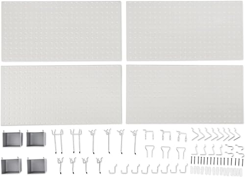 Amazon Basics Rectangular Metal Pegboard Wall Organizer, Tool Storage Organization System, Rust and Scratch Resistant, 48-Piece Kit, Gray