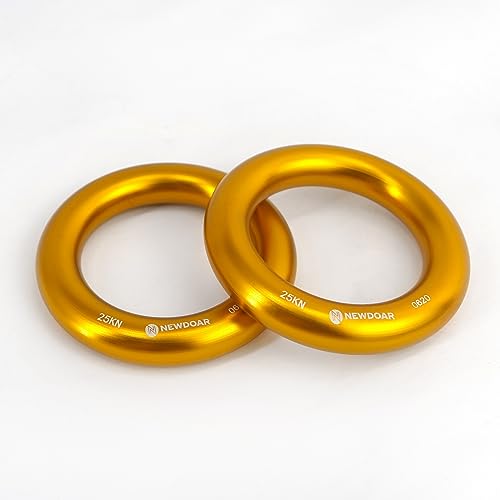 NewDoar Rappel Ring 25kN Gold Large O-Ring Rope Connector for Rock Climbing Arborist Rescue Hammock and Slackline - color: Gold Large 2pcs