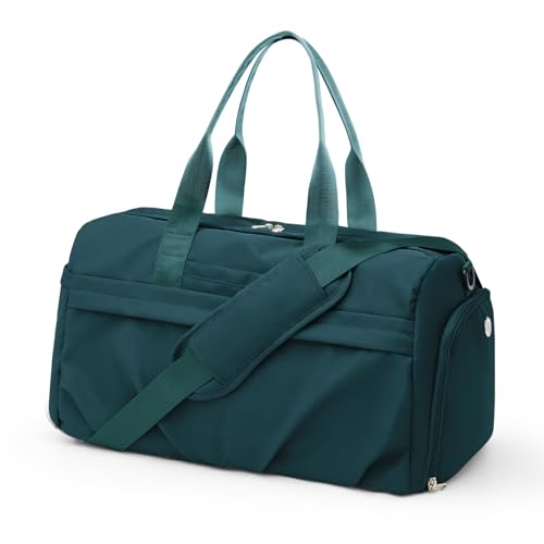 Gym Bag for Women Men with Shoe Compartment, Sport Duffel Bag, Waterproof Travel Weekender Overnight Carry on Bag for Yoga with Trolley Sleeve, Peacock Blue - color: A4-Peacock Blue