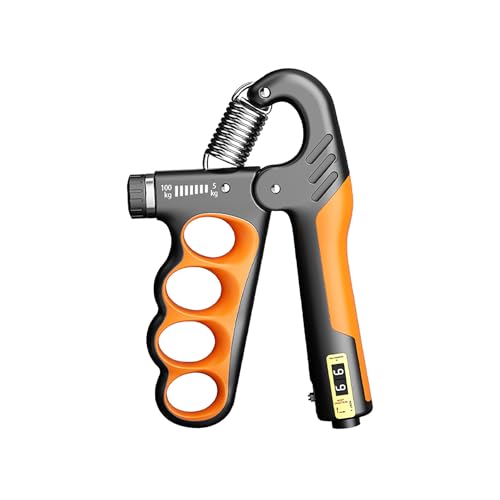 Grip Strength Trainer, Hand Grip Strengthener with Adjustable Resistance 11-220Lbs(5-100KG), Automatic Counter, Ergonomic Design, Forearm Strengthener for Musicians Athletes and Injury Recovery - color: Orange