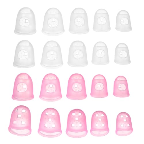 PATIKIL Rubber Finger Tips, 5 Sizes 20 Pcs Guitar Fingertip Protector Silicone Thimbles Knitting Accessories for Hand Sewing Paper Sorting Money Counting, Semi-Transparent/Pink - color: Semi-transparent/Pink