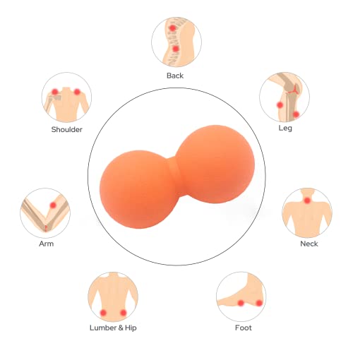 Hard Peanut Massage Ball, Double Lacrosse Massage Ball. Deep Tissue Massager Mobility Roller for Physical Therapy Myofascial Release Trigger Point Muscle Relax Pain Relief Acupressure (Orange) | Mobility Massager Tool for Deep Tissue Physical Therapy Myof