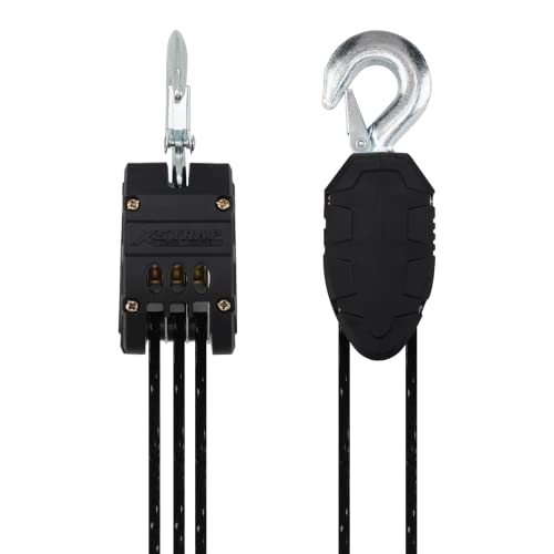 XSTRAP 5:1 Block&Tackle Pulley System Rope Hoist, 50 Ft, 2000 LBS Black | Heavy-Duty 2000 LBS Breaking Strength with 2PK Soft Loops, Pulley Hoist bearing metal wheels for Lifting Heavy Objects - color: Upgraded Reflective Black