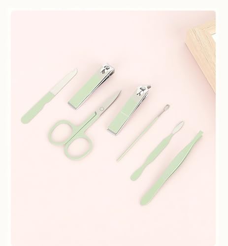 Manicure Set Nail Clipper Set, 7 Pcs Matcha Green Professional Manicure Pedicure Set, Nail Care Kit Beauty Tool, Purse Essentials Travel Nail Kit with Leather Case, Gift for Men and Women