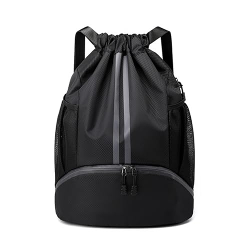 Valleycomfy Sports Drawstring Backpack - Water Resistant String Bag Black | with Side Mesh Pockets Shoe Compartment Gym Backpack for Women & Men - color: A-black