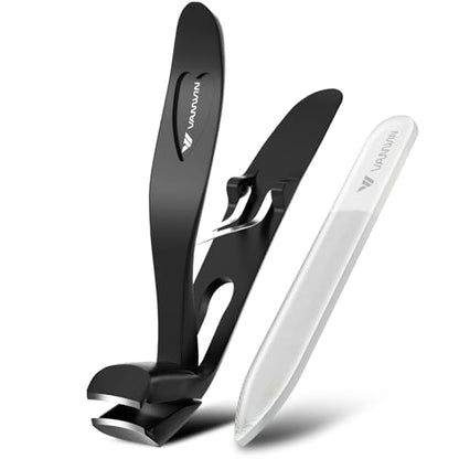 Angled Head Nail Clippers for Seniors, Ergonomic Toenail Clippers for Thick Nails with Wide Jaw Opening, Premium Steel Nail Cutter Nail Clippers with Catcher for Men and Women Black - style: Black Angled Head