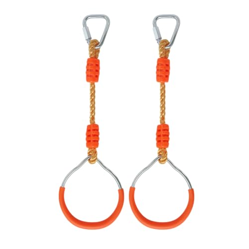 Fitness Gymnastic Ring Swing Monkey Bar Fists Trapeze Obstacle Course For Backyard Outdoor Indoor Jungle Home Gym, 2 Pack Orange Hang Ninja Rope Rings Warrior Accessories Playground Training Equipment - color: Orange, size: 2 Pack