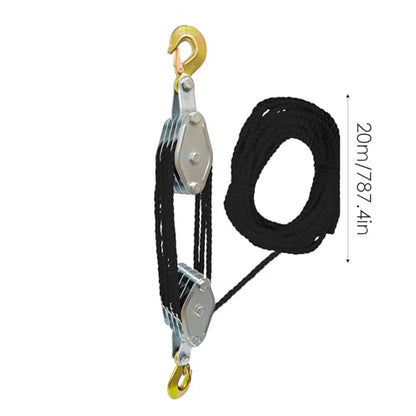 Hoist Pulley System Multifunctional 2200 LBS Breaking Strength | 3/8 Rope for Lifting Hoisting Rigging Garage Shop Hunting Farm Construction Industrial Warehouse Marine Overhead Recovery - color: Black..