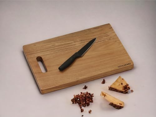 Vesta Homes Wooden Cutting Board for Kitchen/Chopping, Serving Board/Block for Vegetables, Fruits, Cheese and Charcuterie | Natural Acacia Wood | 15 * 10 * 1 Inches | Handcrafted in India