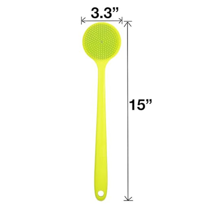 DNC Silicone Back Scrubber for Shower Soft Bath Body Brush with Long Handle (Green) - color: Green