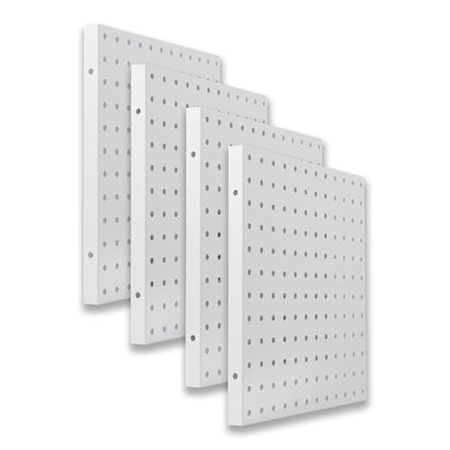 4PCS Metal Pegboard Panels, 12x12 Inch Heavy Duty Pegboard Wall Organizer for More Storage Space - color: White, size: 12x12inch