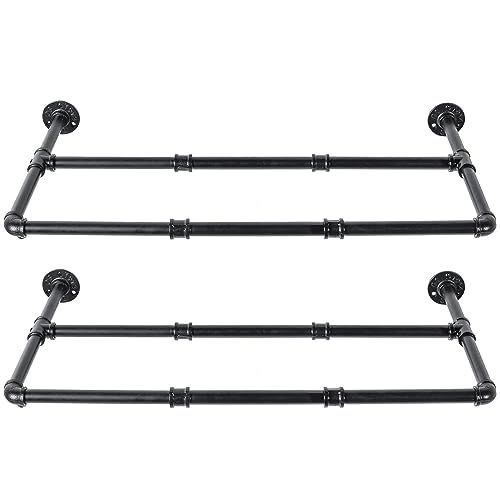 MyGift Set of 2 Industrial Matte Black Metal Pipe Hanging Shoe and Boot Rack Shelves, Wall Mounted Space Saving Footwear Storage for Closet, Mudroom, Entryway, Holds 6 Pairs - size: 27 Inch