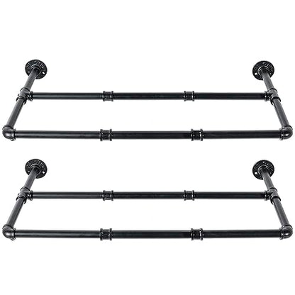 MyGift Set of 2 Industrial Matte Black Metal Pipe Hanging Shoe and Boot Rack Shelves, Wall Mounted Space Saving Footwear Storage for Closet, Mudroom, Entryway, Holds 6 Pairs - size: 27 Inch