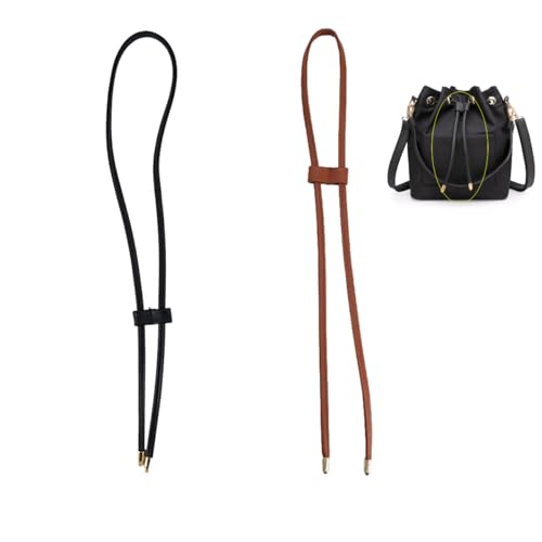 DraCra 2 Pack Bucket Backpack Drawstring Replacement Detachable Leather Strap Cord Pull String for Vintage Petit Noe NM BB GM Bag Crocheted Purse Brown + Black