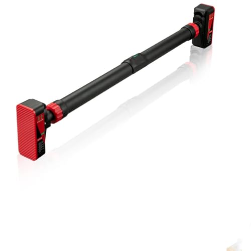 Adjustable Pull Up Bar for Doorway - 440LBS Weight Capacity, No Screws Installation with Level Meter and Auto Lock, Chin Up Bar for Home Gym Strength Training,Red - color: Black and Red