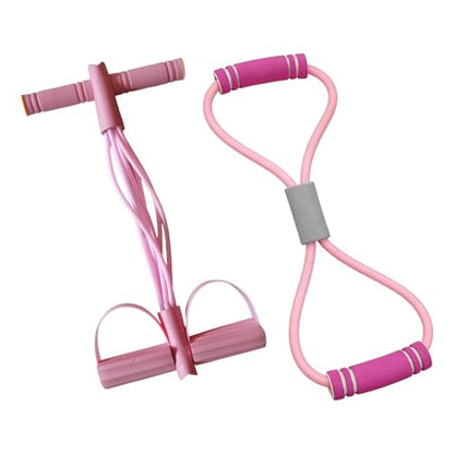 Pedal Puller Resistance Band 8-Tube Puller Rope | with 8-shaped Training Strap Adjustable Elastic Yoga Bands for Stretching for Fitness Workout Pilates - color: Pink