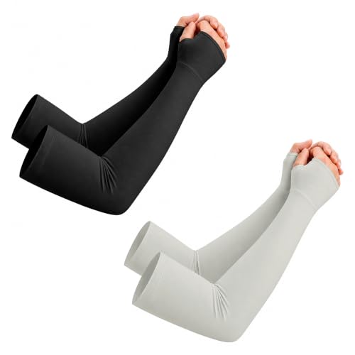 netdraw Unisex Bamboo Viscose Arm Sleeves with Thumb Hole, Cooling UPF 50+ UV Sun Protection Sleeves for Outdoors - color: Black/Sage, size: Small-Medium