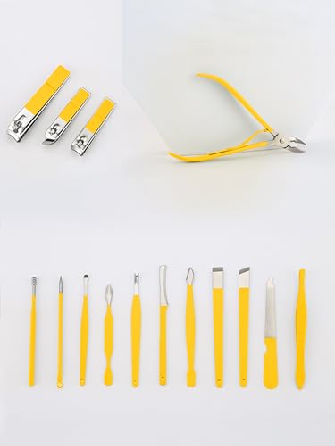 16-Piece Professional Manicure & Pedicure Kit - Comprehensive Nail Care Set with Stainless Steel Tools and Leather Case Yellow - color: Yellow