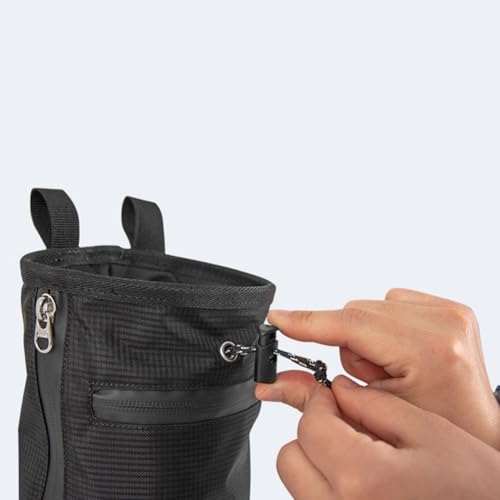 Climbing Chalk Bag for Rock Climbing and Weightlifting, Anti-Leak Magnesium Powder Bag with Drawstring, 420D Oxford Gym Chalk Bucket with Belt(Black) - size: Black
