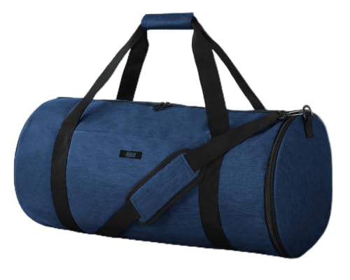 MIER Medium Gym Duffle Bag with Shoe Compartment & Wet Pocket, 35L, Navy | Round Duffel Bags for Travel, Carry-on, Fitness, Workout; Lightweight & Durable; Padded Shoulder Strap; Smooth Zipper - color: navy blue, size: 35L