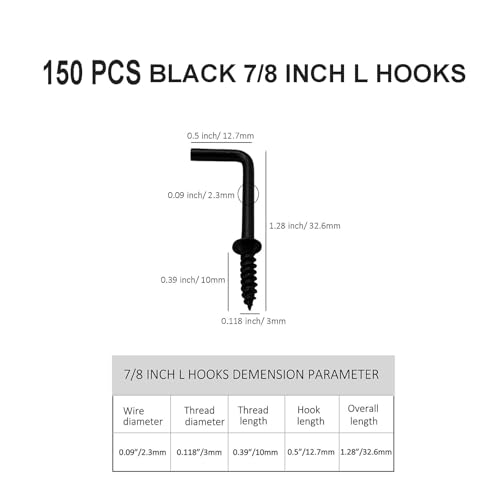 150 PCS 7 Shaped Right Angle Screw Hooks,7/8 Inch Screw in L Shaped Hooks for Hanging Lamp,Plants,Decorations,kitchenware and DIY Crafts - size: 7/8inch 150pcs