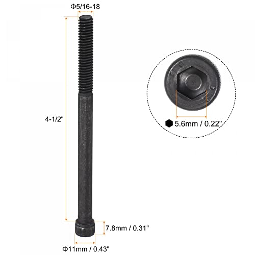 uxcell 5/16-18x4-1/2" Hex Socket Head Cap Screw Bolts 12.9 Grade Alloy Steel 5pcs - size: 4 Inch - 1/2 Inch