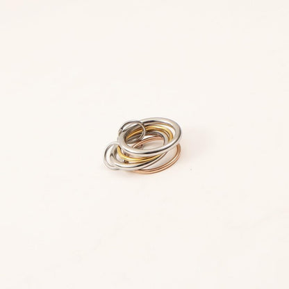 Shapes Studio Trio Linked Ring, stackable Ring, Minimalism style for women, Never Tarnish - size: 8, style: Four Band (two silver)