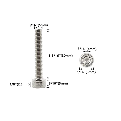 20 PCS Socket Head Cap Screws, TTZEZE 304 Stainless Steel Metric Machine Bolts Hex Socket Screw, Socket Drive Bright Finish Full Machine Threads for Shelf Chair Desk Install Repair (M5x30mm) - color: M5, size: 30mm