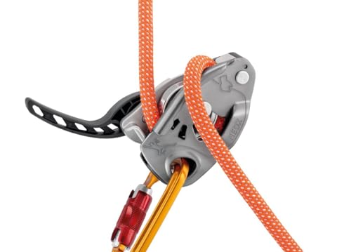 PETZL NEOX Rock Climbing Belay Device | With Cam-Assisted Blocking - color: Light Gray