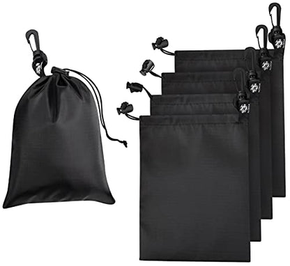 PALTERWEAR Drawstring Bag with Clip (6 x 8 Inch, 5-Pack, Black) Nylon Cinch and Ditty Pouch for Travel, Wardrobe and Outdoors - size: 6 x 8 inch