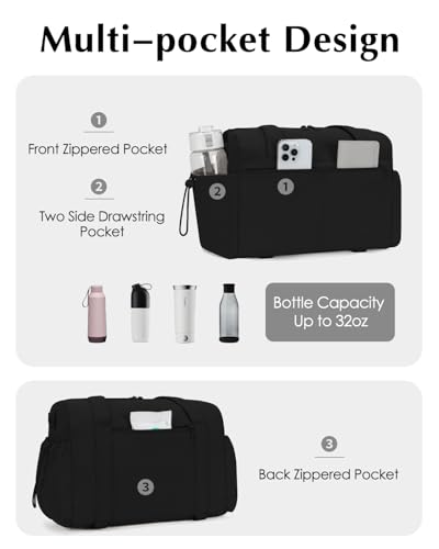 Small Gym Bag, Mini Gym Bag with Yoga Mat Holder & Wet Compartment, Black | Yoga Mat Bag, Water Bottle Pocket, Detachable and Adjustable Shoulder Strap, Mini Duffle Bag for Workout Travel Dance - color: Puffer Black