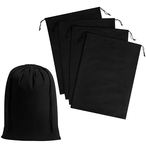 Premium Microfiber Drawstring Bags (Set of 5) – Multipurpose Travel Storage Pouches for Cords, Toiletries, Jewelry, Shoes – Durable Organizer with Strong Drawstring Closure (Black, 12 x 16 Inches) - size: 12 x 16 Inches