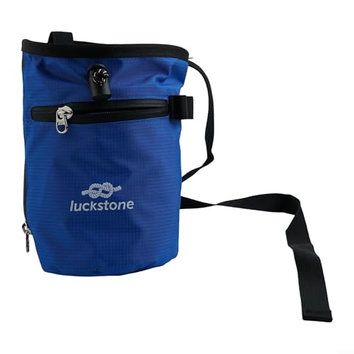 Climbing Chalk Bag with Anti-Leak Drawstring, 420D Oxford Magnesium Powder Pouch for Rock Climbing, Bouldering, Gym & Weightlifting, Adjustable Belt - size: Blue