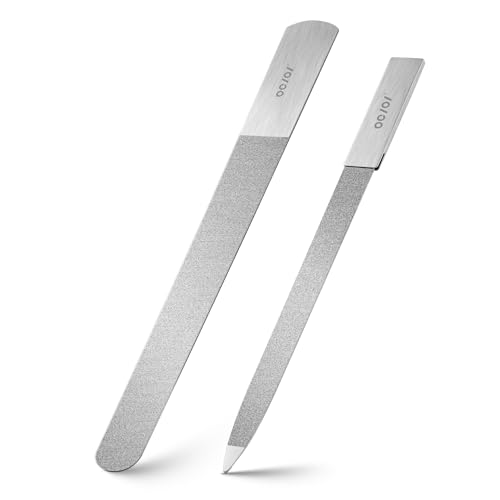 BEZOX Metal Nail File Kit - 2PCS Professional Stainless Steel Long Nail Files & Buffers for Natural/Acrylic Nails, Professional Fingernail Files and Buffers for Salon & Home Use - Silver - color: Silver, size: Long