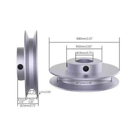 CHANCS Outer Diameter 80mm Single Groove Pulley 19mm Fixed Bore Pulley for Drilling Machine 6MM PU Round Belt - size: 80x19mm, style: Single Groove Pulley