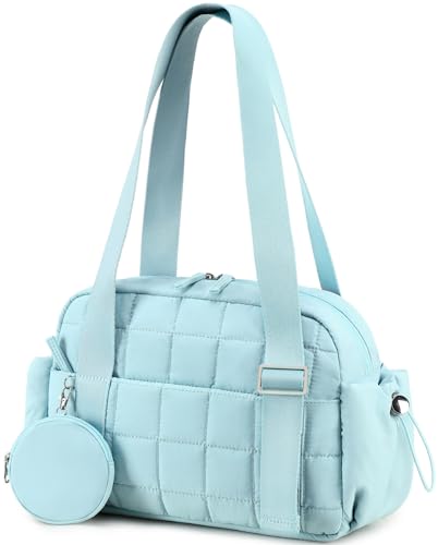 CAMTOP Mini Gym Bag for Women, Small Gym Tote Bag Puffy Quilted Sports Duffel Bag with Wet Compartment and Coin Purse Duffel Bags Dance Yoga Workout Bag for Gifts (Blue, Mini-12.6") - color: Blue, size: Mini-12.6"