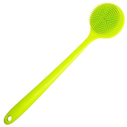 DNC Silicone Back Scrubber for Shower Soft Bath Body Brush with Long Handle (Green) - color: Green